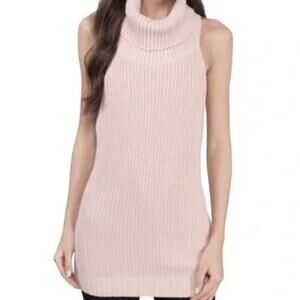 Michael Kors Shaker Sleeveless Cowl neck Turtleneck Sweater XS Cotton Blush Pink